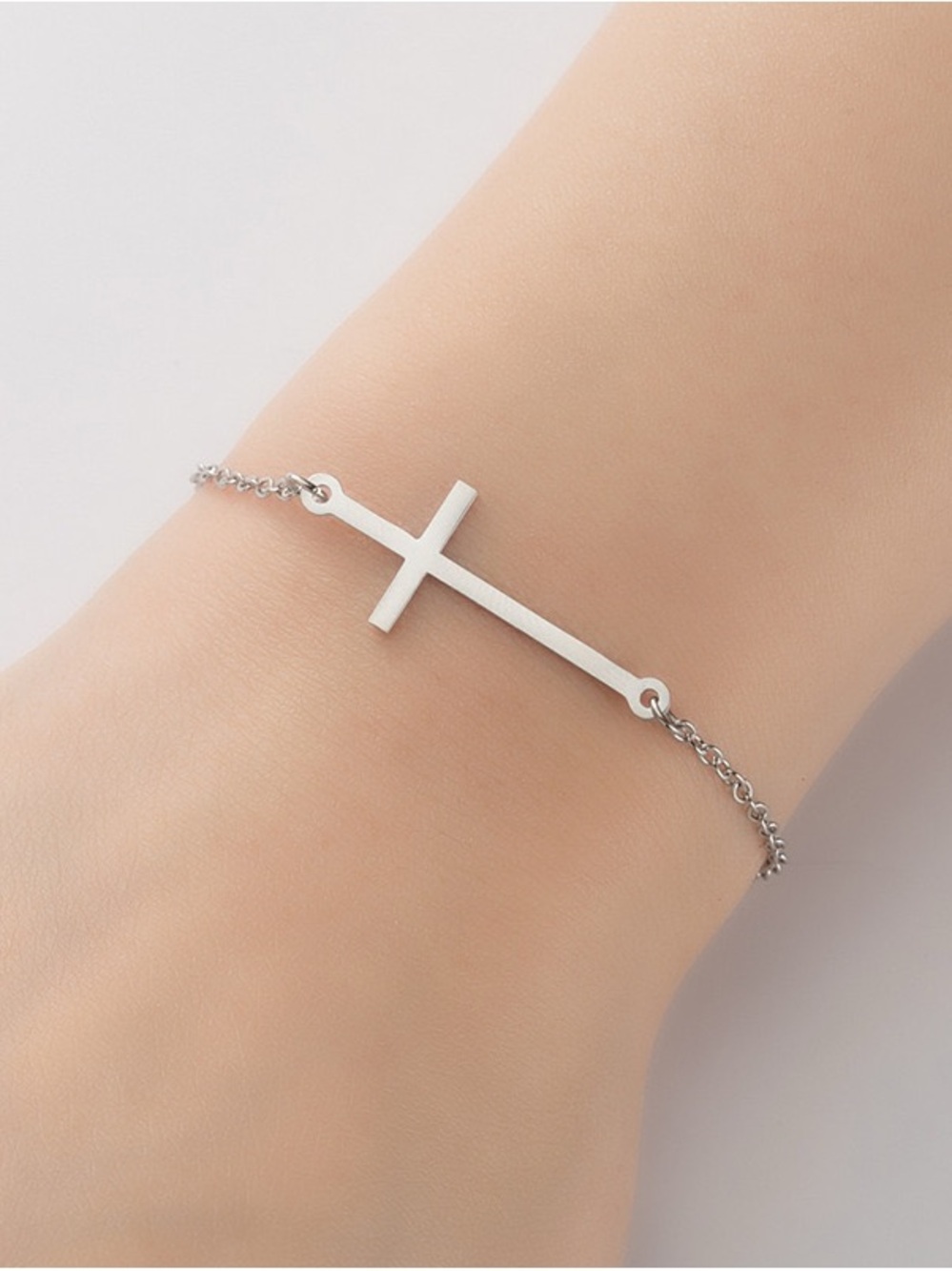 Sterling Silver Side Cross Bracelet - Silver Women Jewelry